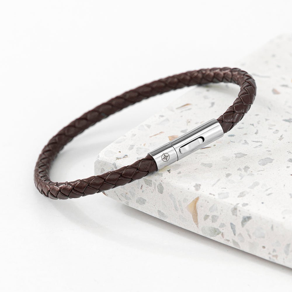 Personalised Men's Travel Compass Capsule Leather Bracelet - Engraved Memories