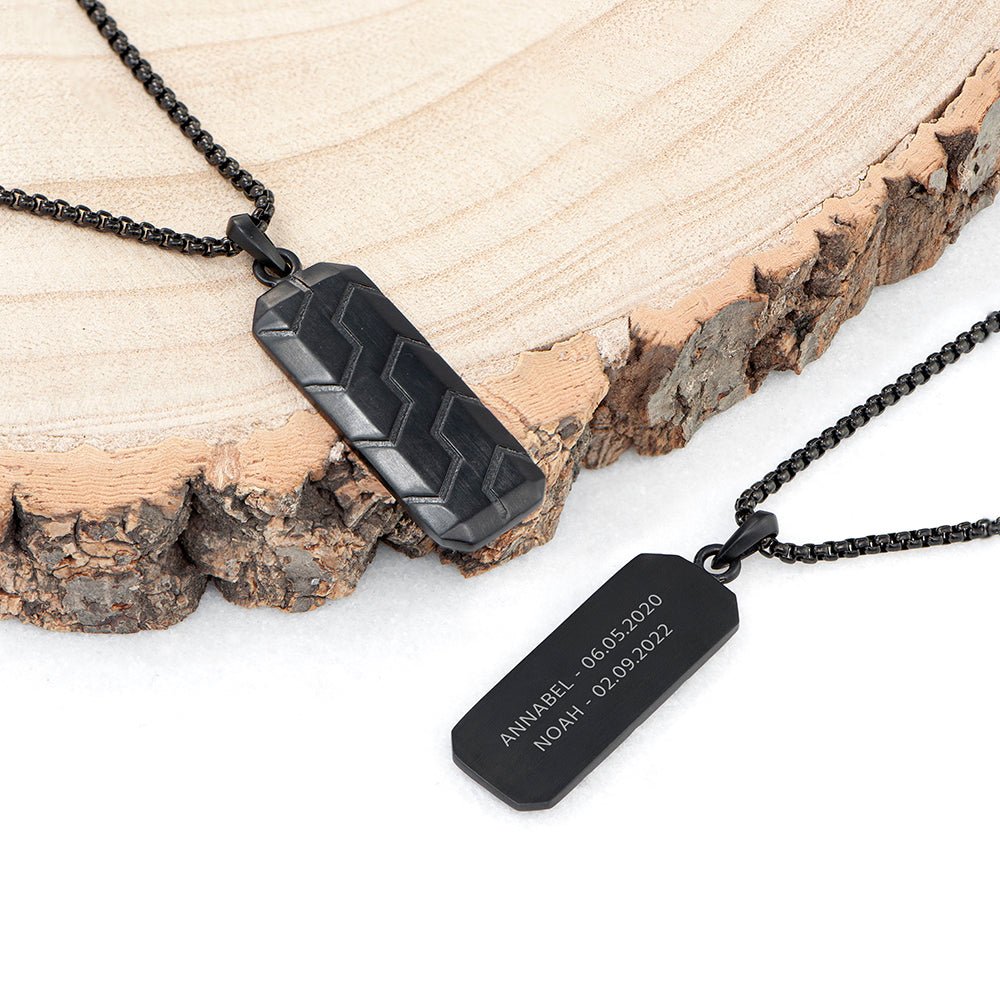 Personalised Men's Tyretread Stone Necklace - Engraved Memories