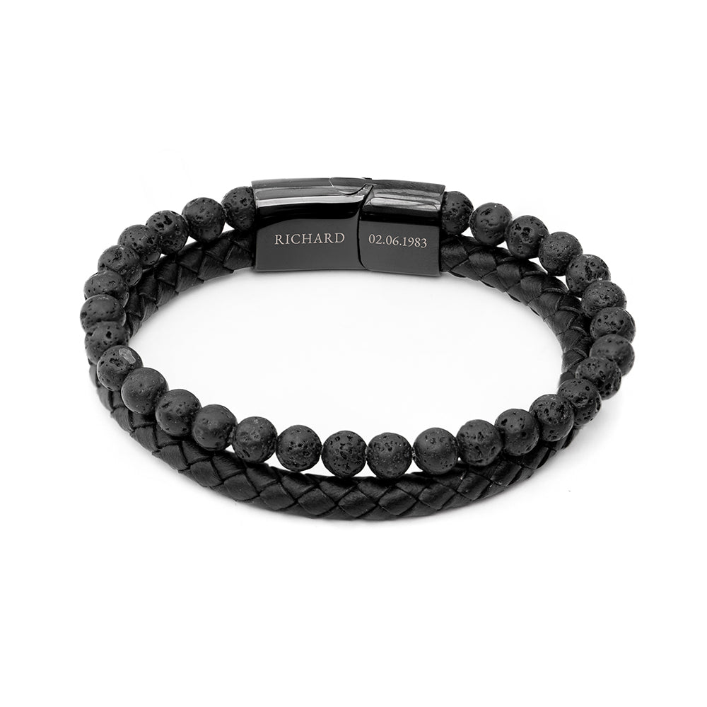 Personalised Men's Woven Duo Black Bracelet - Engraved Memories