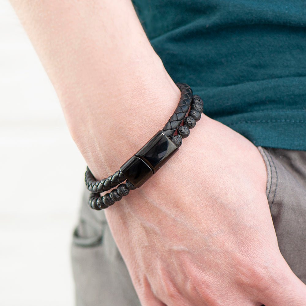 Personalised Men's Woven Duo Black Bracelet - Engraved Memories