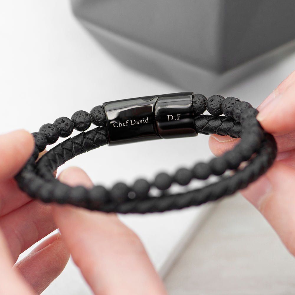 Personalised Men's Woven Duo Black Bracelet - Engraved Memories