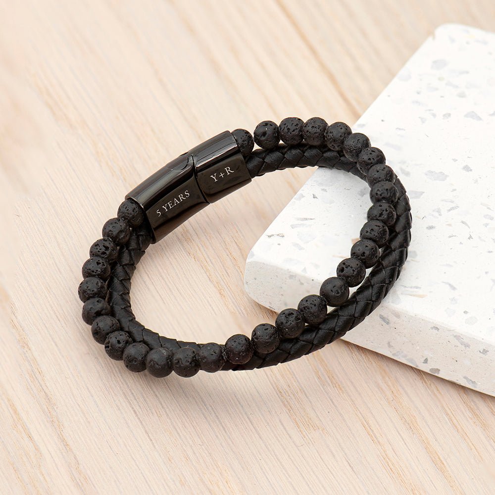 Personalised Men's Woven Duo Black Bracelet - Engraved Memories