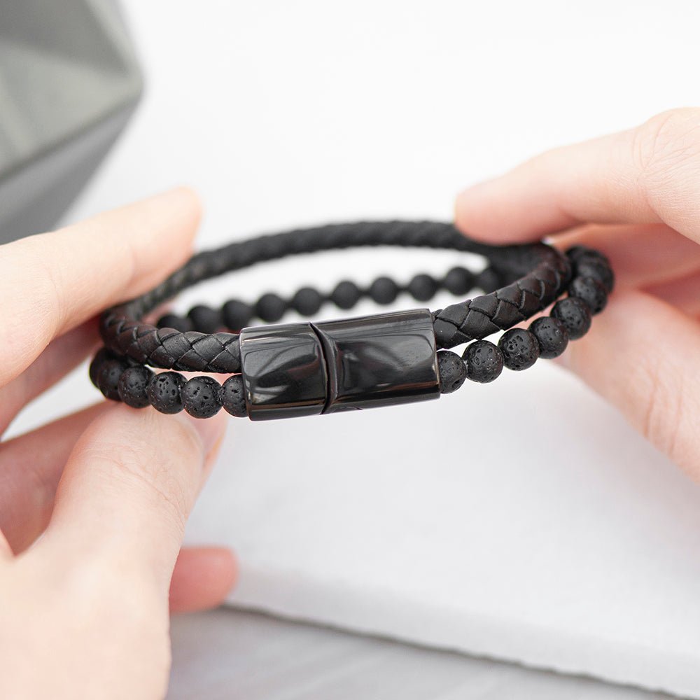 Personalised Men's Woven Duo Black Bracelet - Engraved Memories