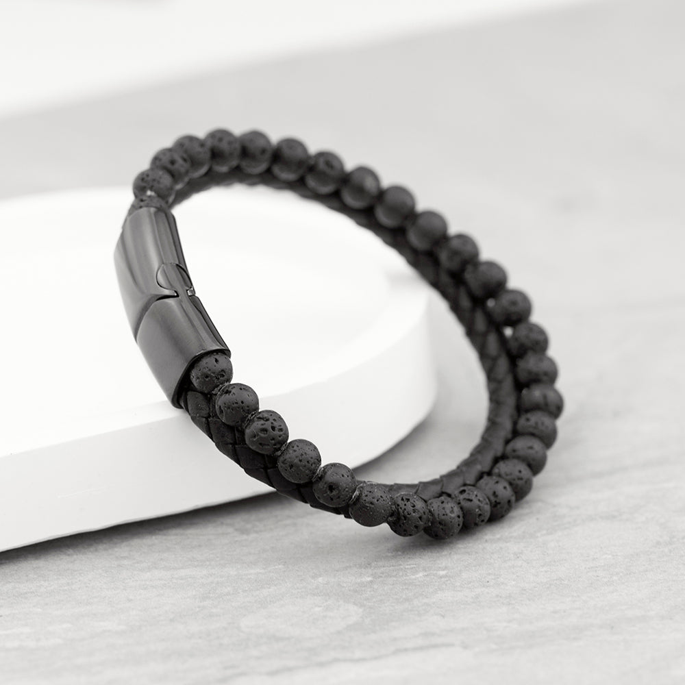 Personalised Men's Woven Duo Black Bracelet - Engraved Memories