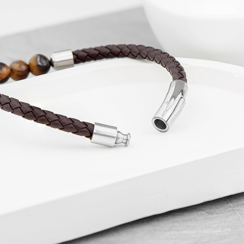 Personalised Men's Woven Tiger's Eye Bracelet - Engraved Memories