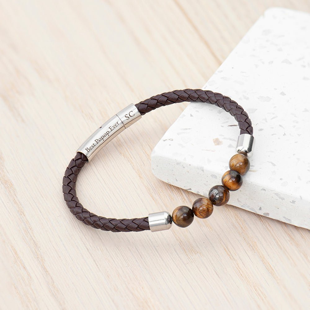 Personalised Men's Woven Tiger's Eye Bracelet - Engraved Memories