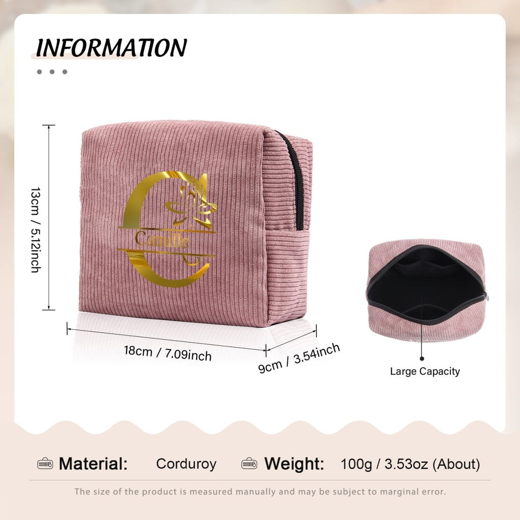 Personalised Name Makeup Bag – Custom Cosmetic Pouch Gift for Women - Engraved Memories