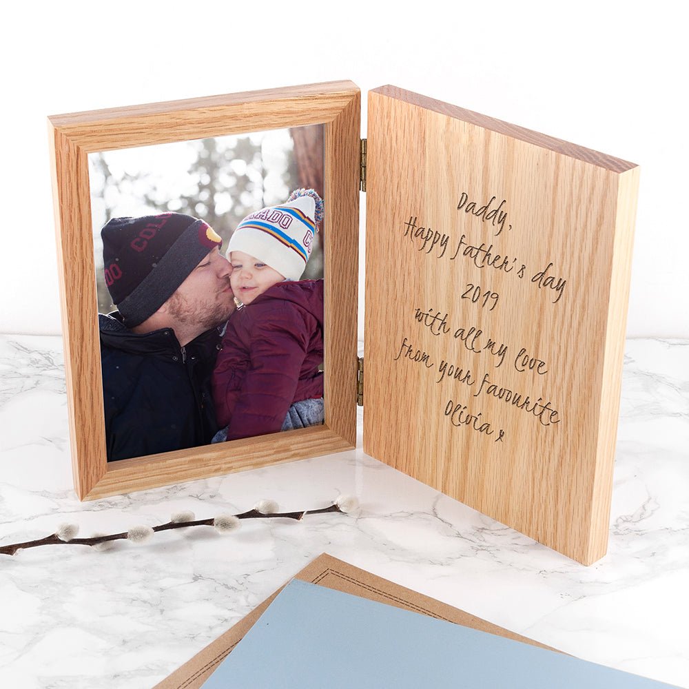 Personalised Oak Book Photo Frame - Engraved Memories