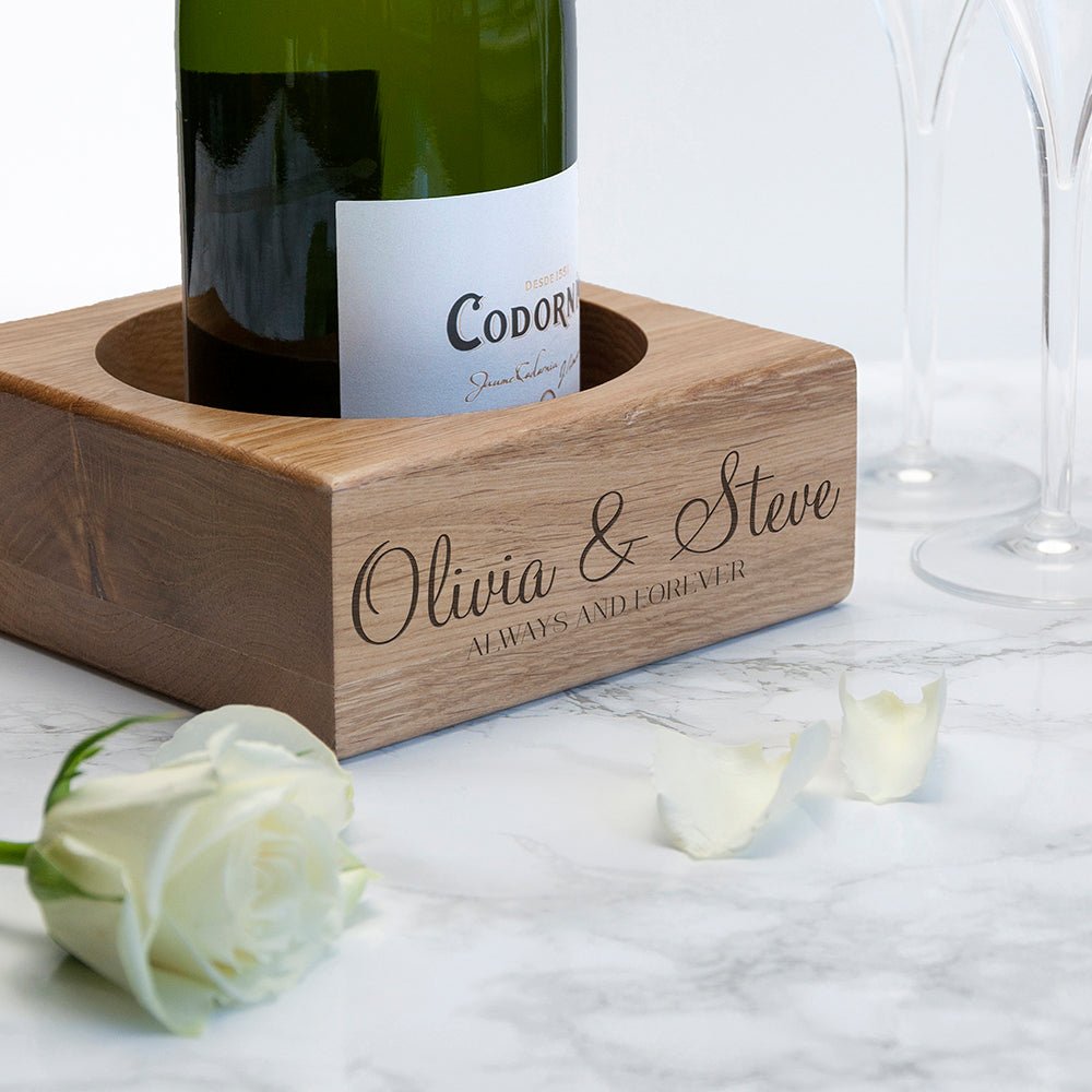 Custom wooden wine holder with names engraved
