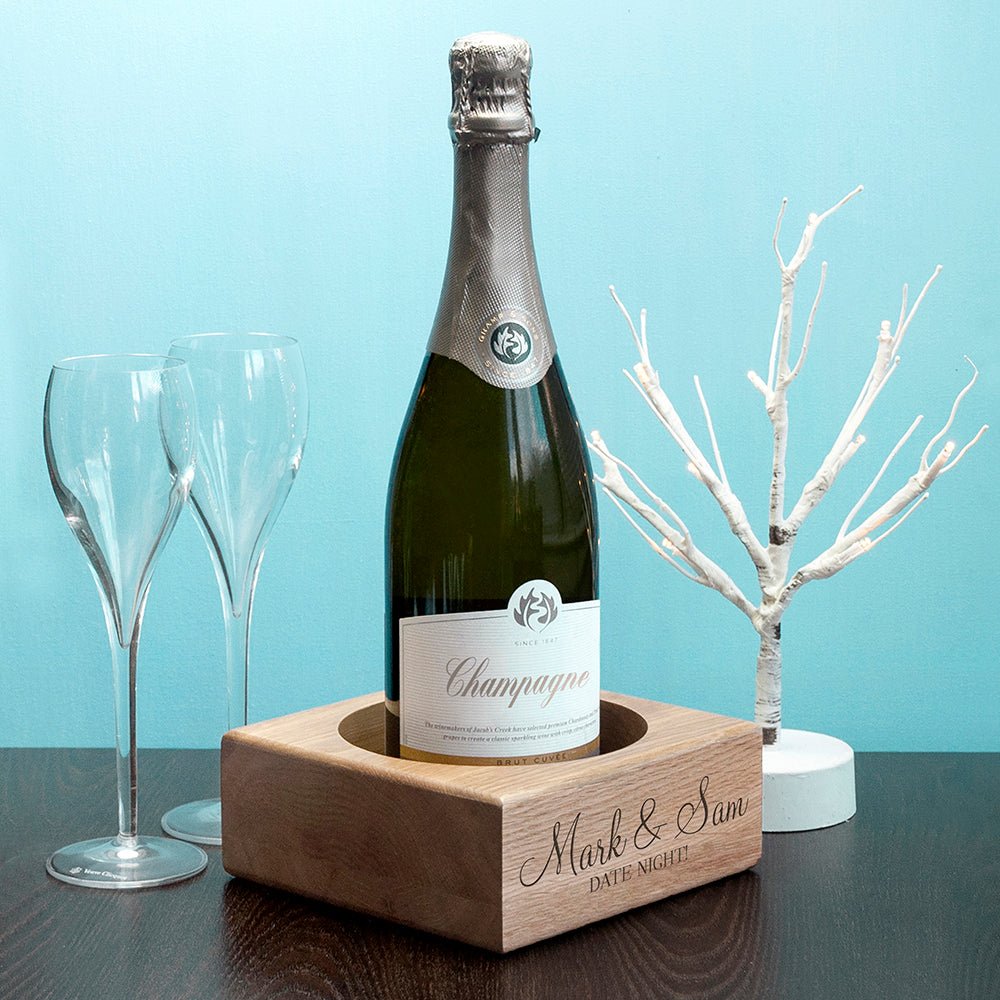 Personalised oak champagne holder for couples