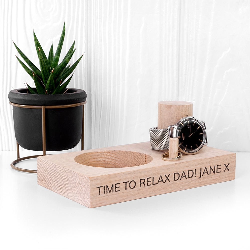 Personalised Oak Wood Watch Stand - Engraved Memories