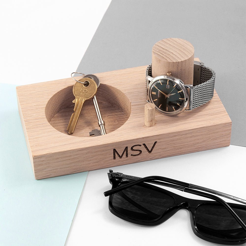 Personalised Oak Wood Watch Stand - Engraved Memories