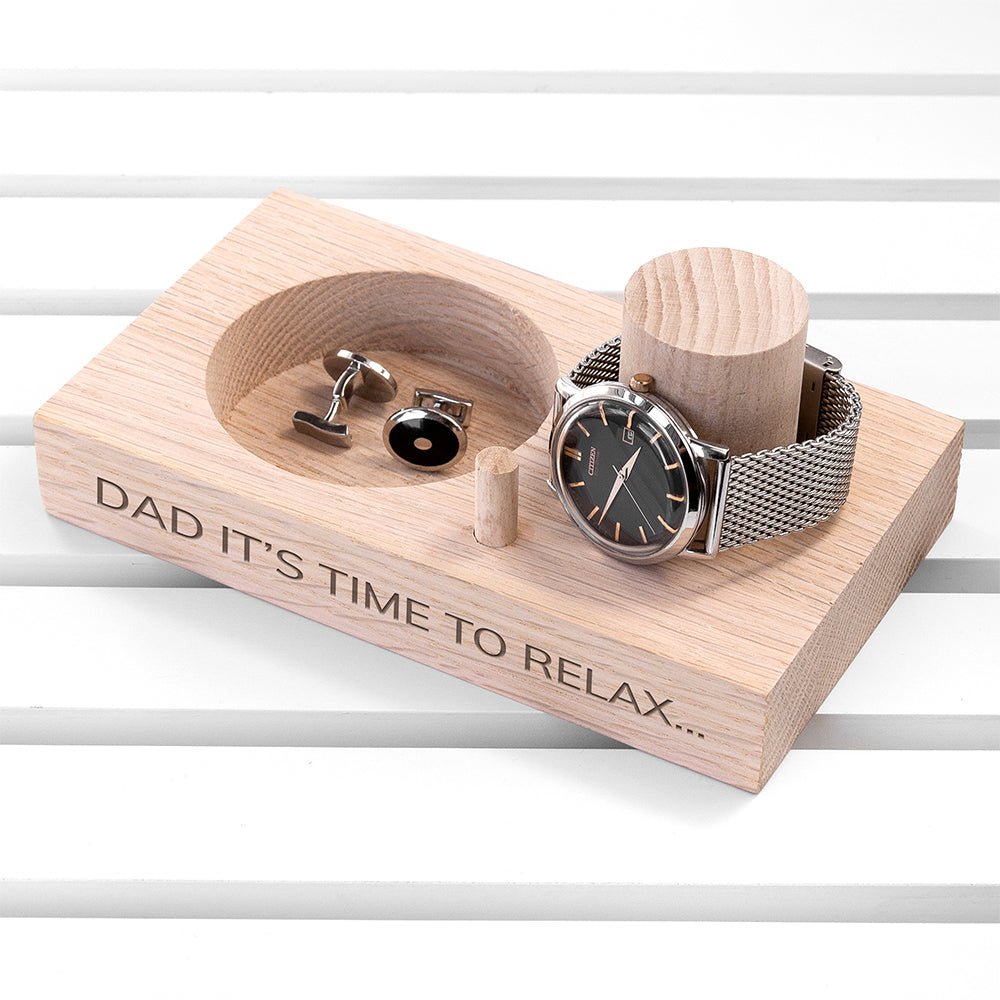 Personalised Oak Wood Watch Stand - Engraved Memories