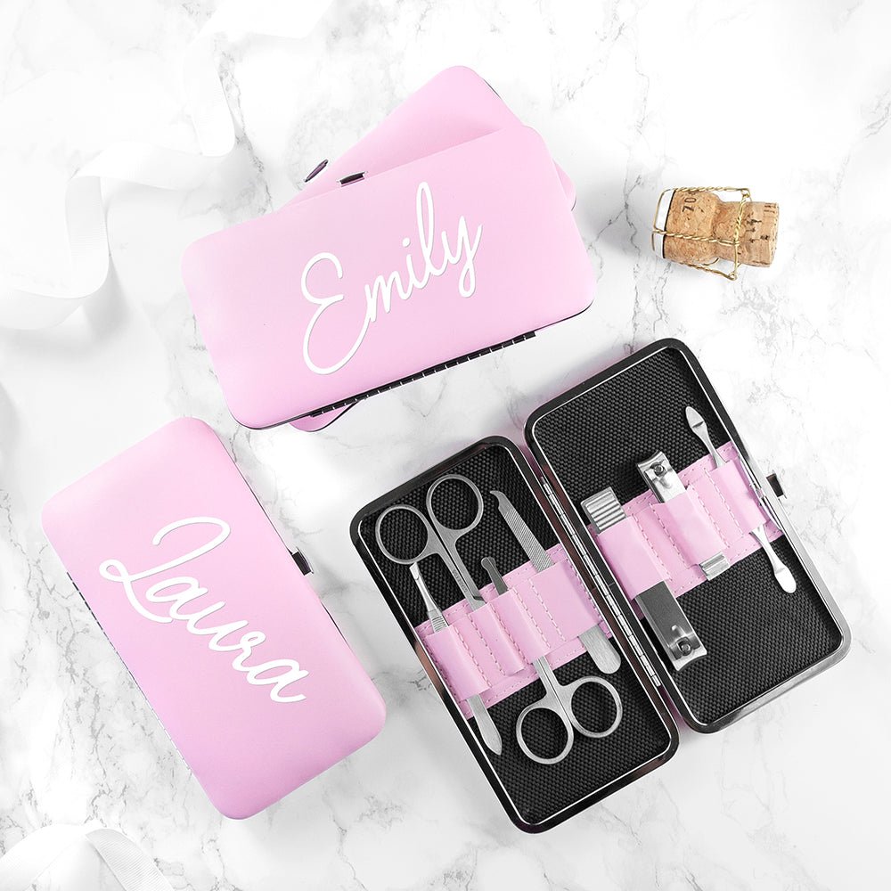 Pink faux leather manicure set with tools