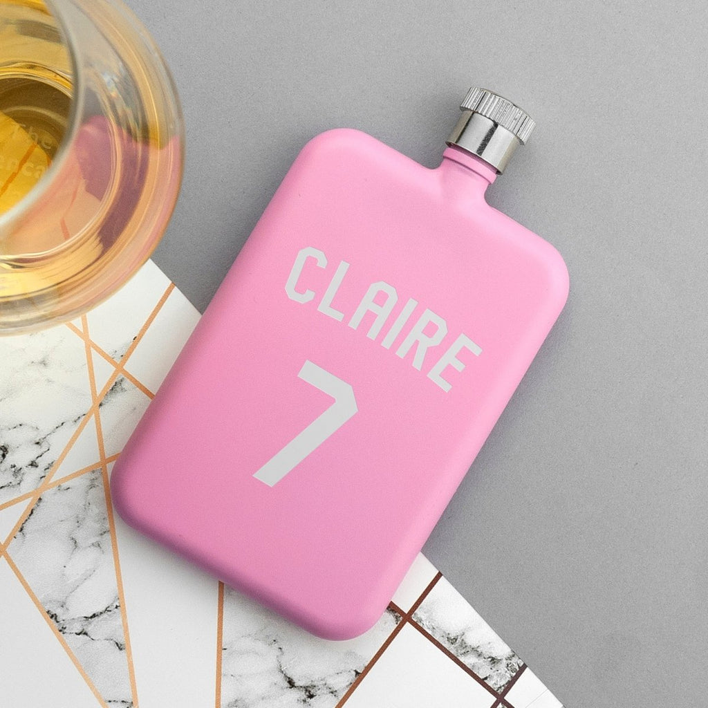 Personalised Pink Slimline Football Shirt Hip Flask - Engraved Memories