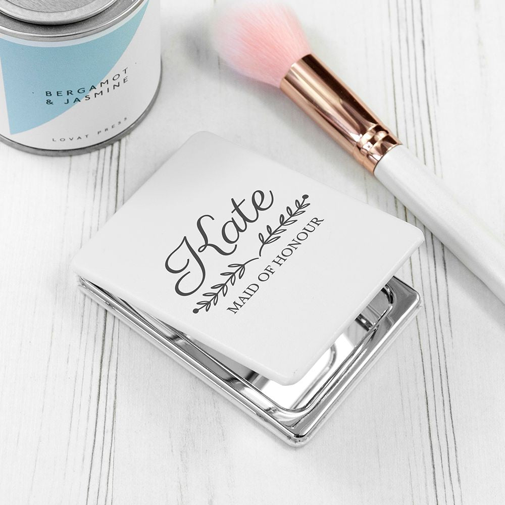 Personalised compact mirror, 9×6×1cm, engraved name and title, 87g gift