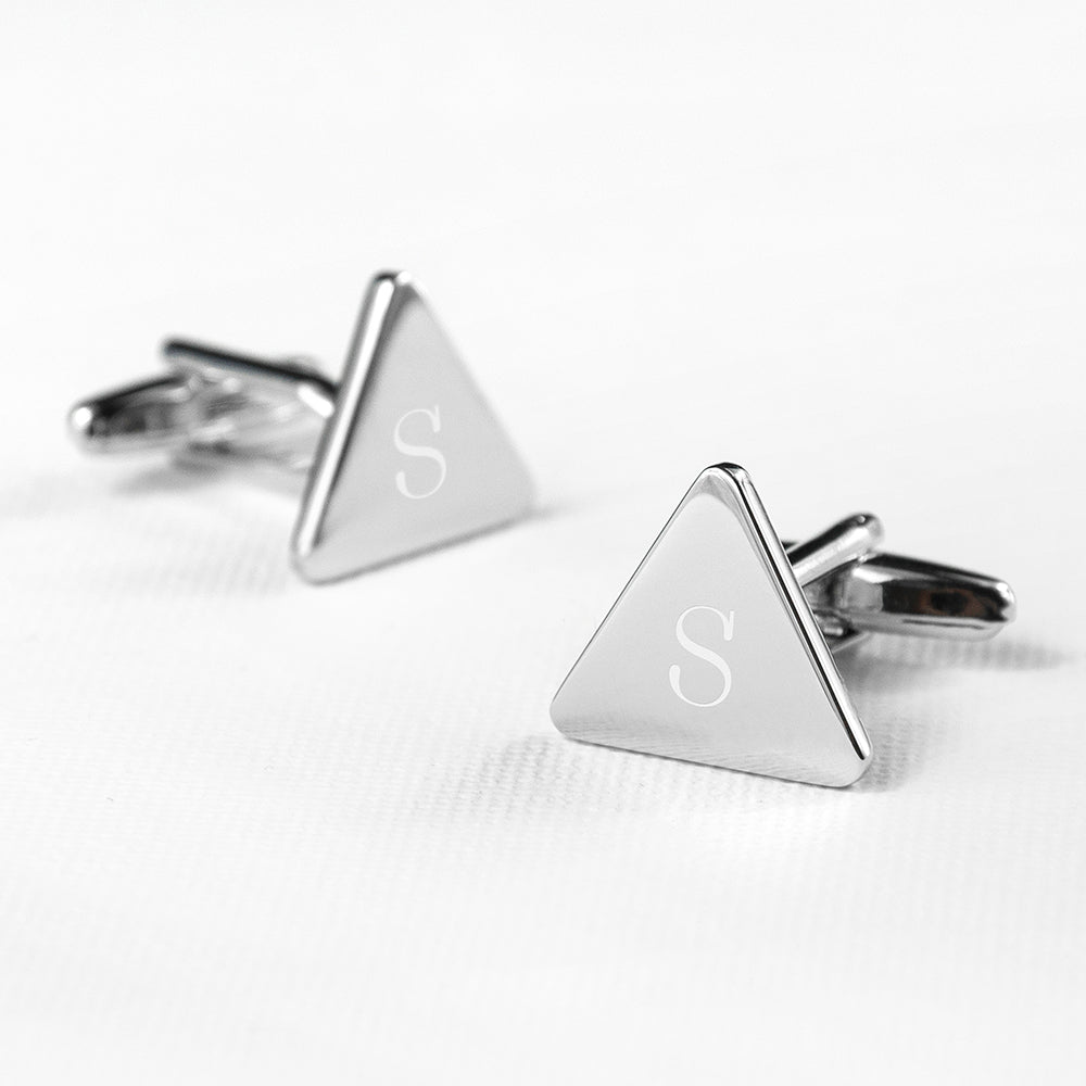 Rhodium cufflinks with triangle shape, personalised for men
