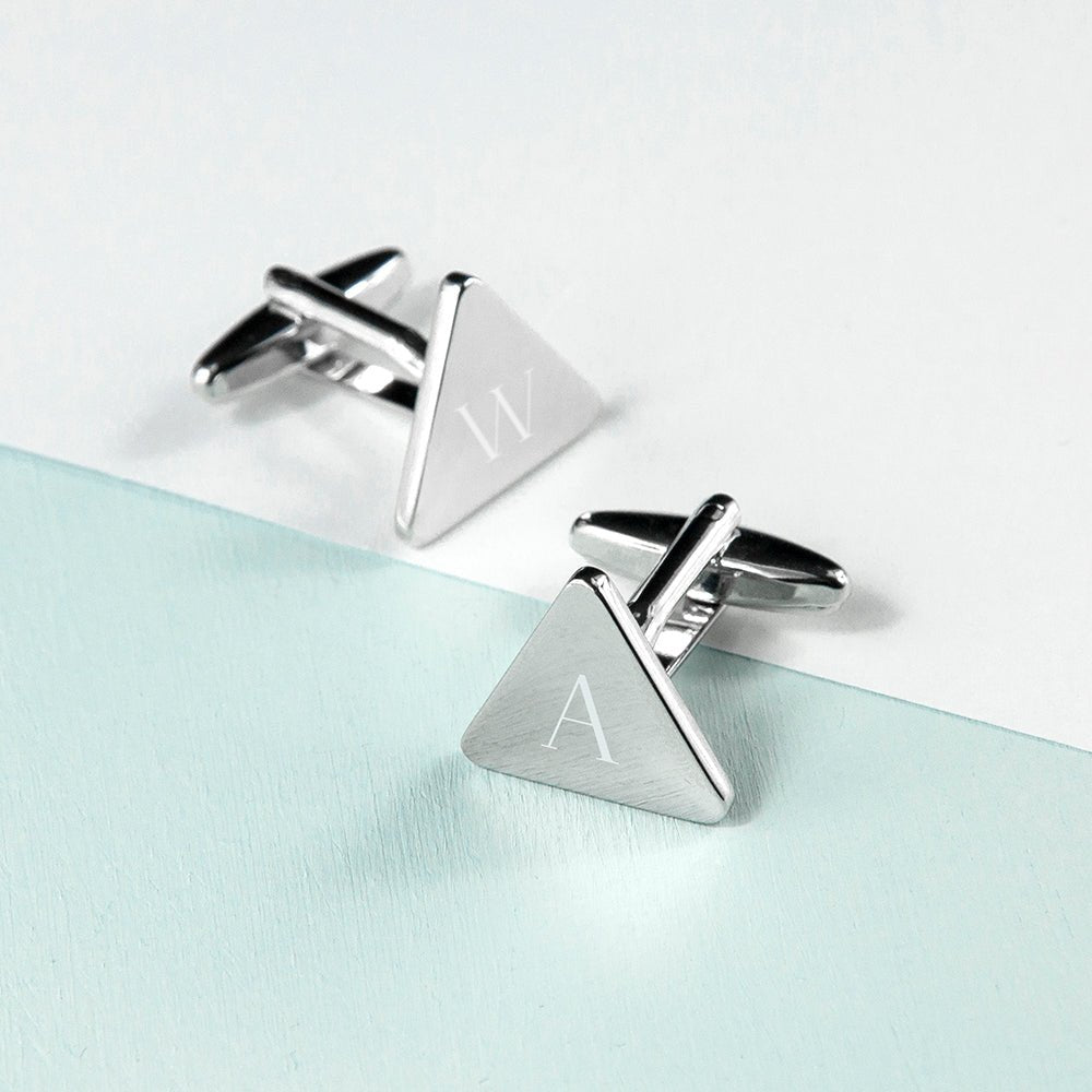 Personalised triangle cufflinks, rhodium plated, gift for him