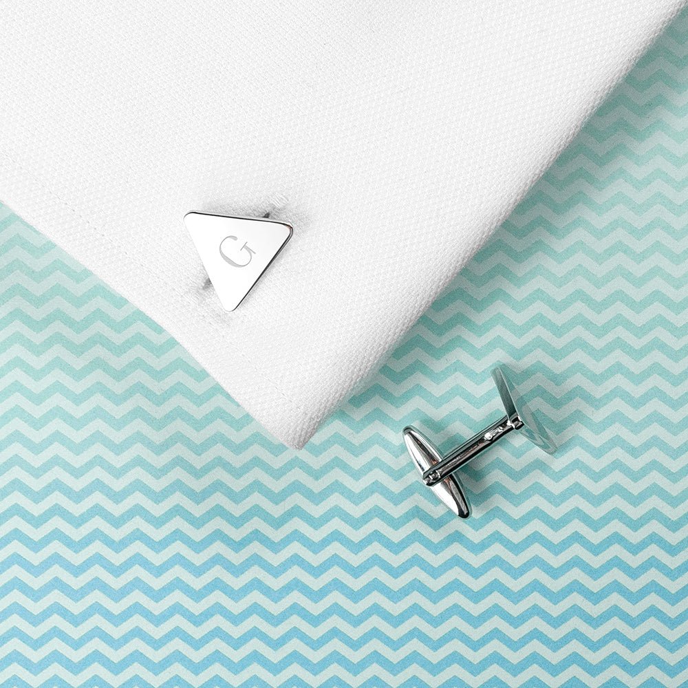 Engraved triangle cufflinks, 2cm, personalised men’s gift
