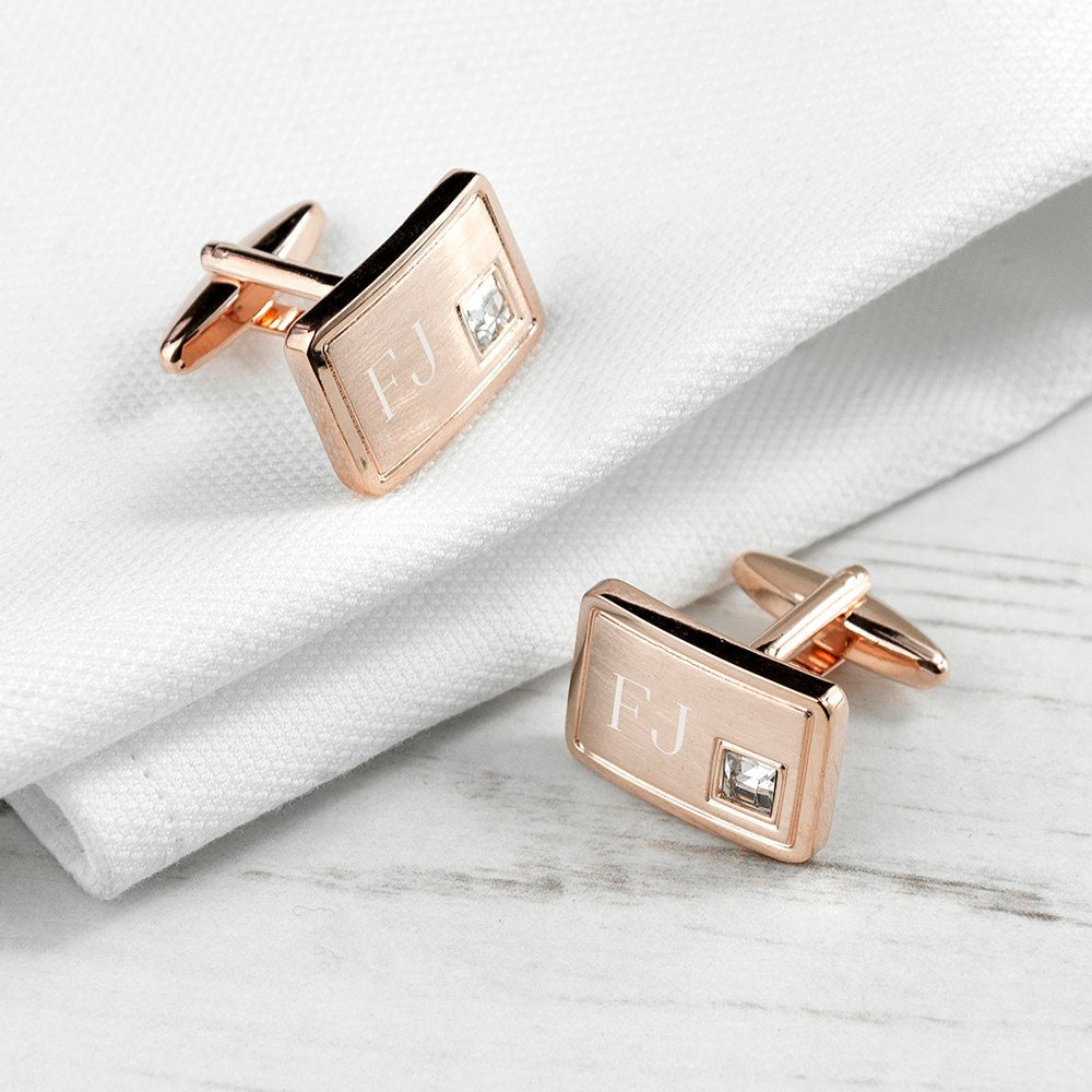 Personalised rose gold cufflinks with crystal accent