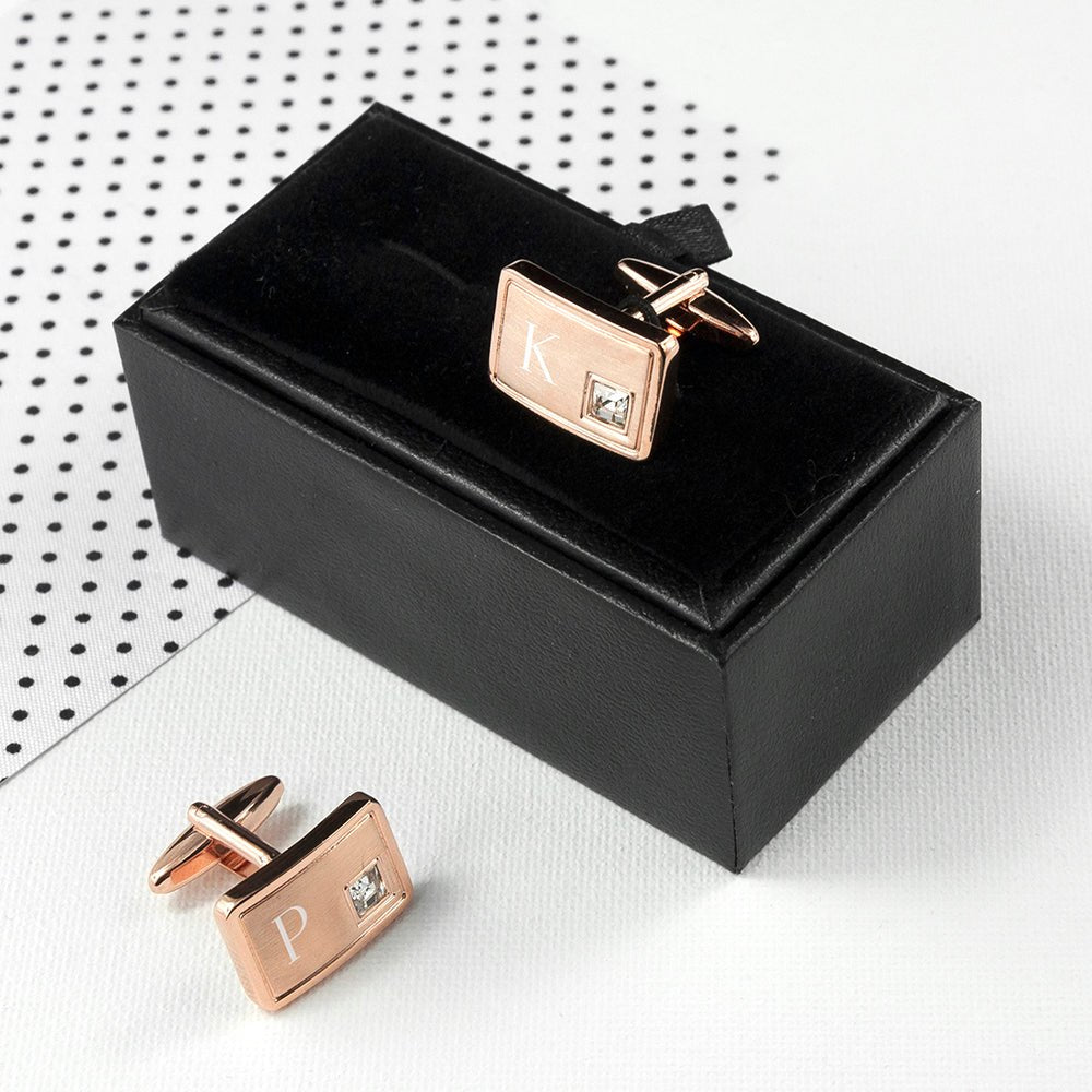 Rose gold cufflinks for groom, engraved with initials