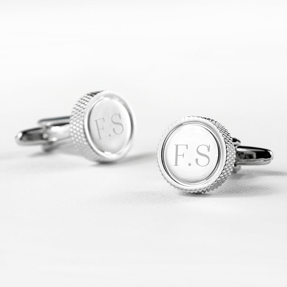 Custom initial cufflinks, rhodium plated, 2×2cm, men’s accessory