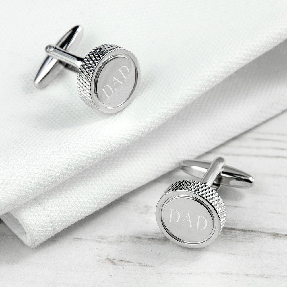 Engraved rhodium cufflinks with 3 initials, 2cm, black gift box