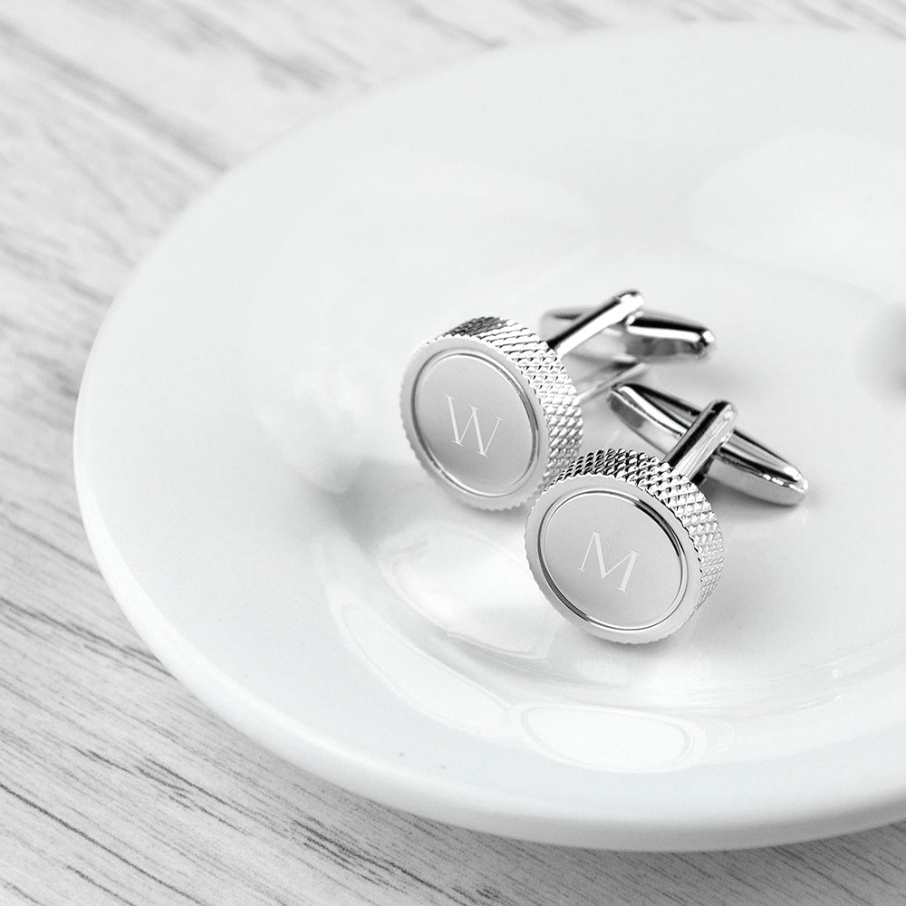 Rhodium finish textured cufflinks, personalised gift for men