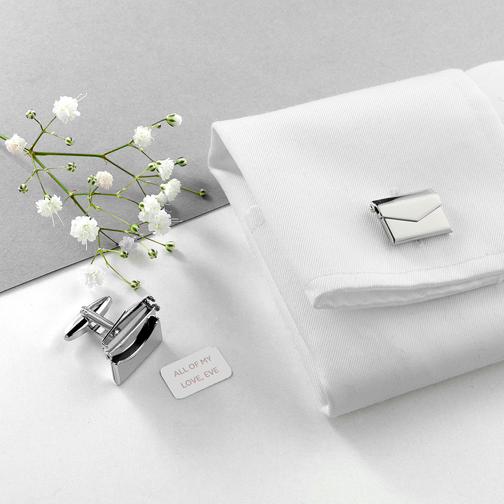 Personalised Silver Secret Message Envelope Cufflinks - Engraved Memories