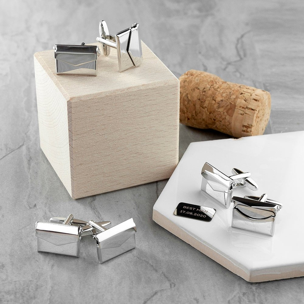 Personalised Silver Secret Message Envelope Cufflinks - Engraved Memories