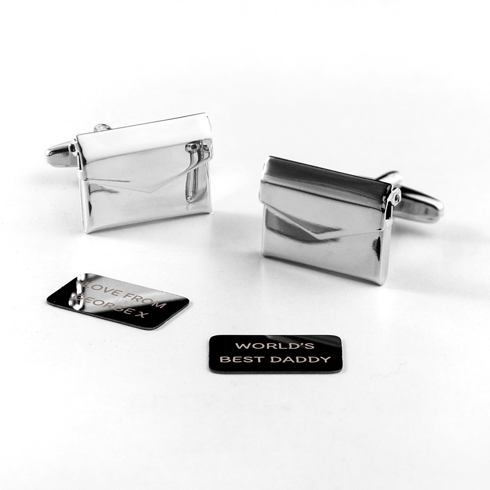 Personalised Silver Secret Message Envelope Cufflinks - Engraved Memories