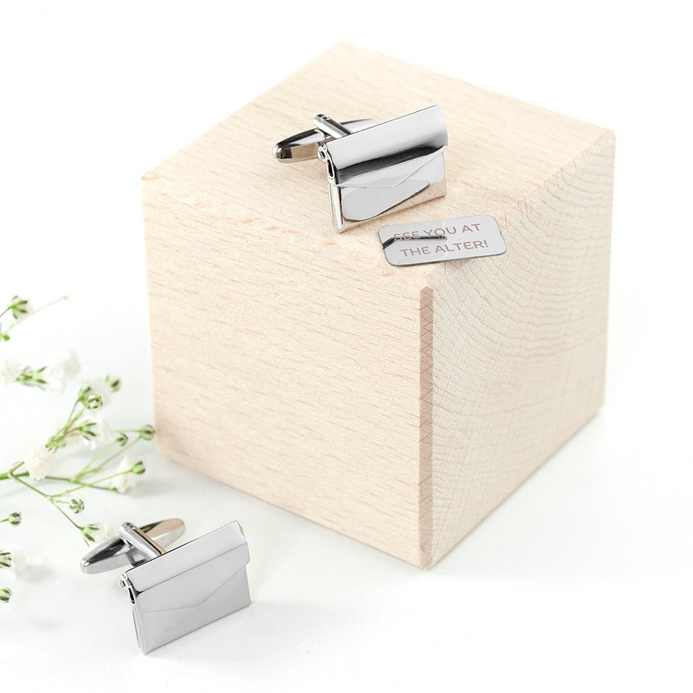 Personalised Silver Secret Message Envelope Cufflinks - Engraved Memories