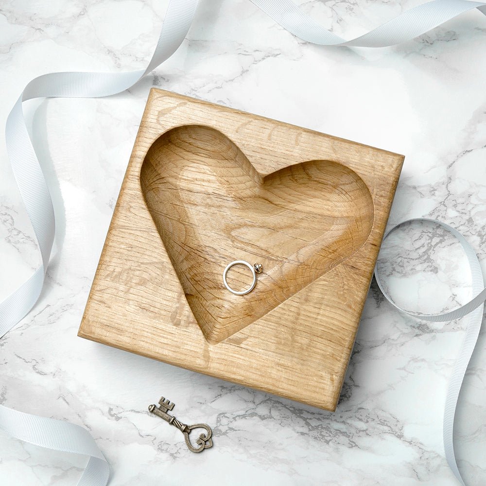 Personalised Solid Oak Heart Trinket Dish - Engraved Memories