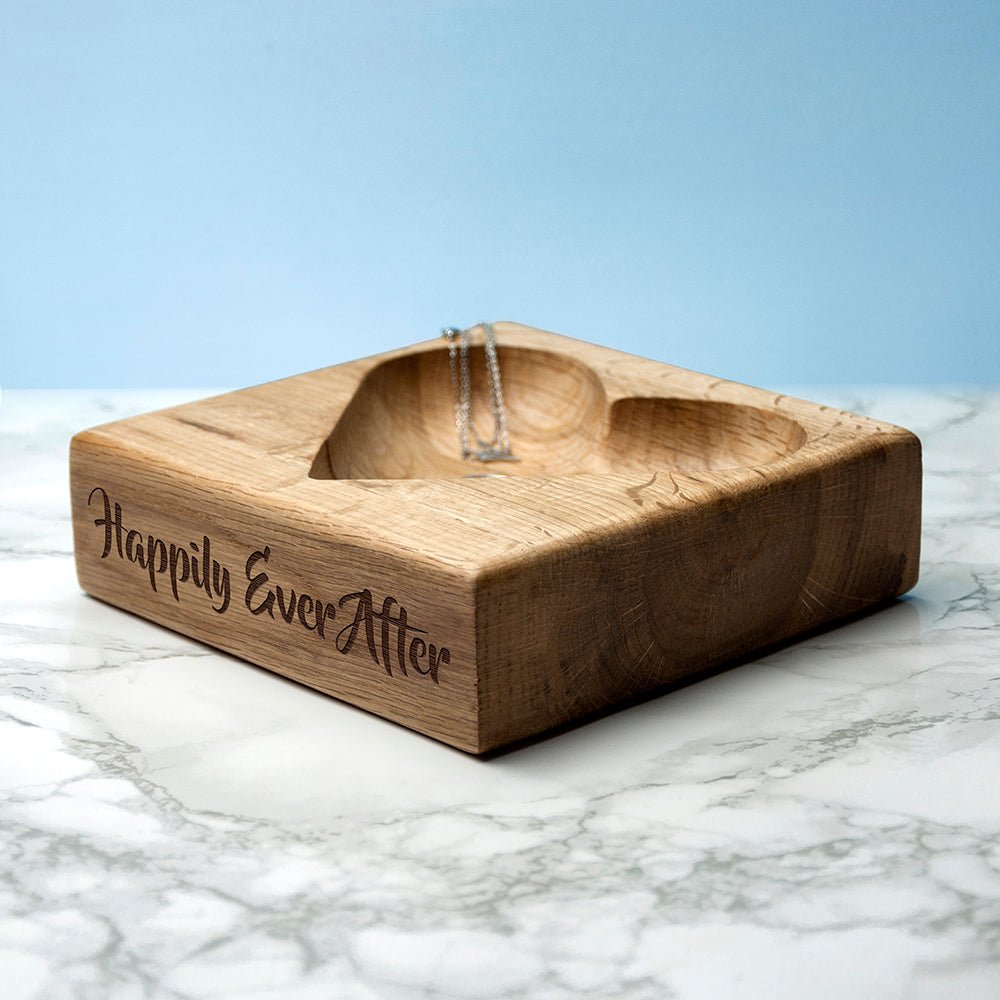 Personalised Solid Oak Heart Trinket Dish - Engraved Memories