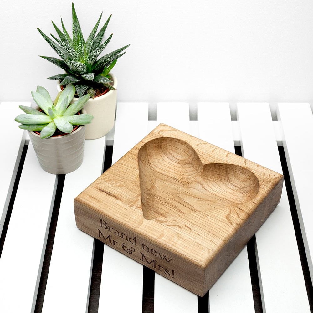 Personalised Solid Oak Heart Trinket Dish - Engraved Memories