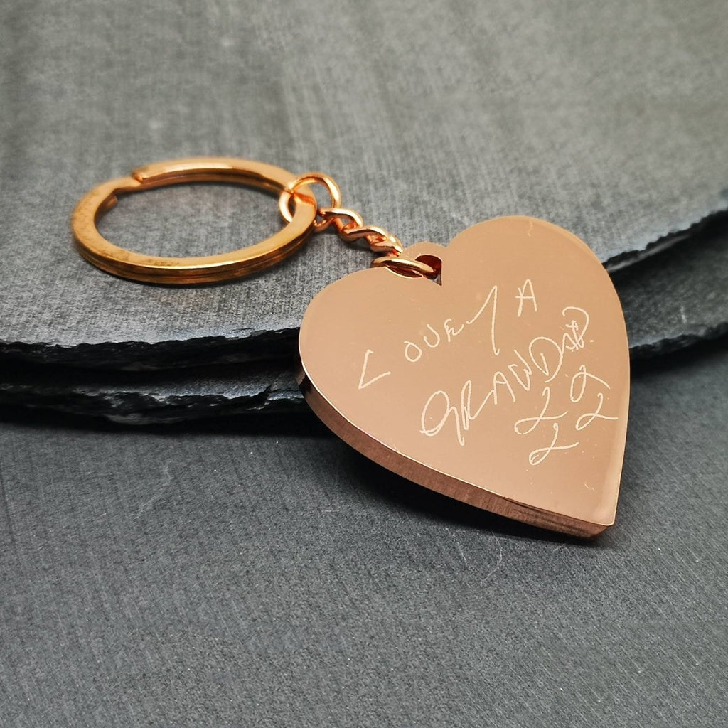 Personalized heart-shaped silver keyring with engraved special date, message, and photo, mirror polished stainless steel, 4cm x 2.5cm