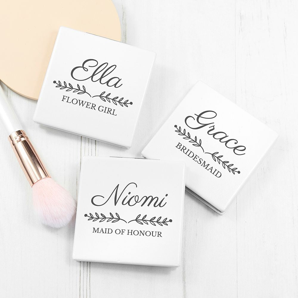 Personalised square compact mirror, 7×7cm, engraved with name and title