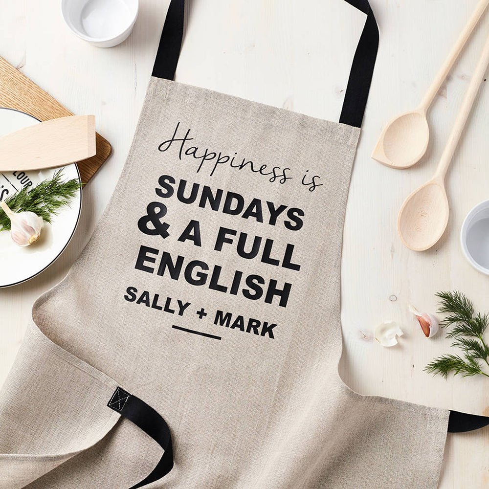 Personalised Sunday Happiness Luxury Linen Apron - Engraved Memories