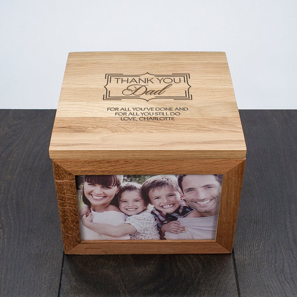 Personalised Thank You Large Oak Photo Keepsake Box - Engraved Memories