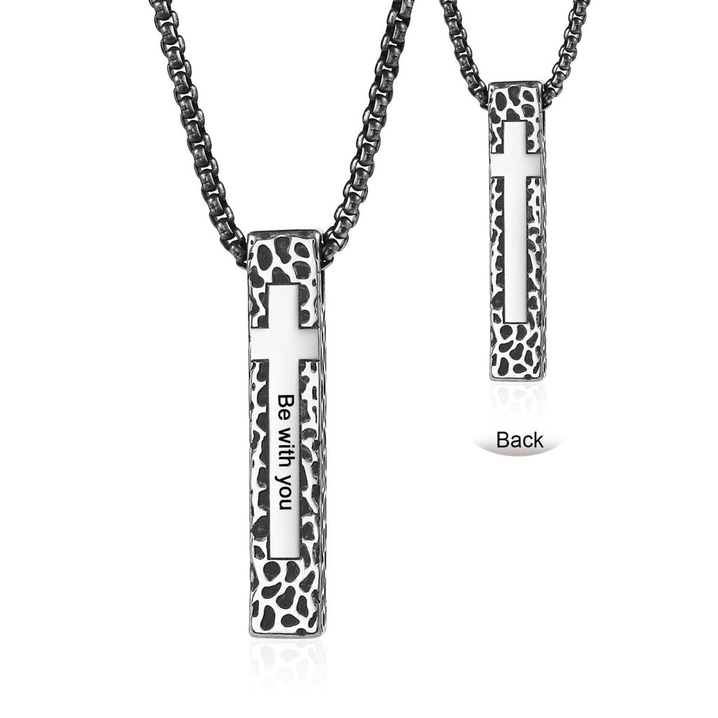 Custom men’s vertical necklace, 7×1×40mm, engraved stainless steel