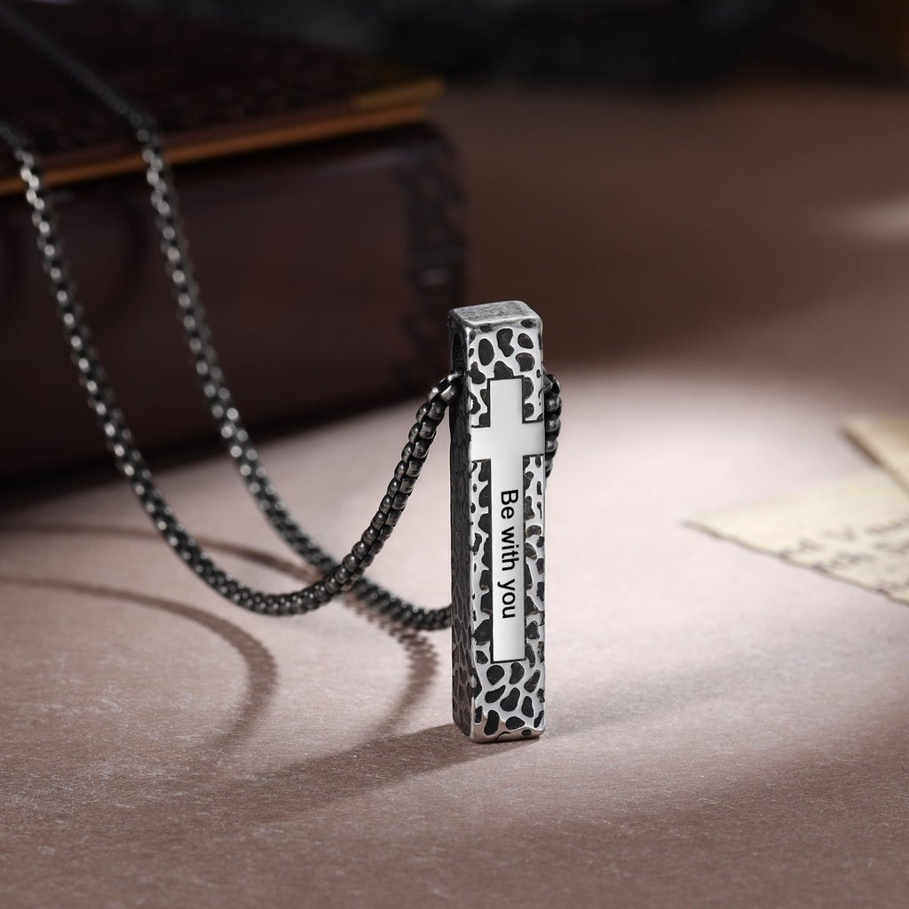 Custom vertical bar necklace for men, 7×1×40mm, engraved stainless steel gift