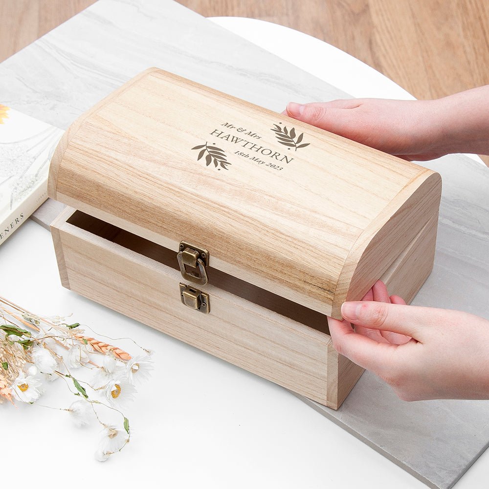 Wooden keepsake box engraved with date
