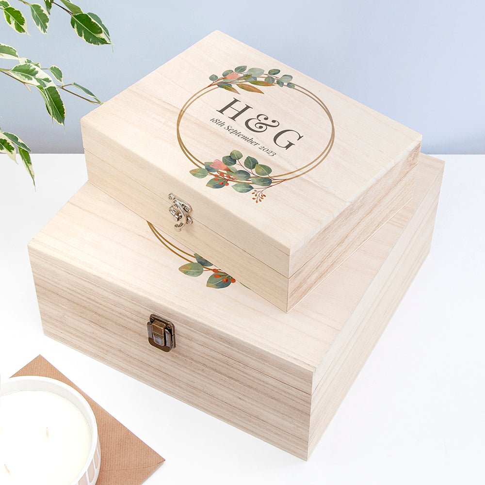 Engraved memory box with names and date
