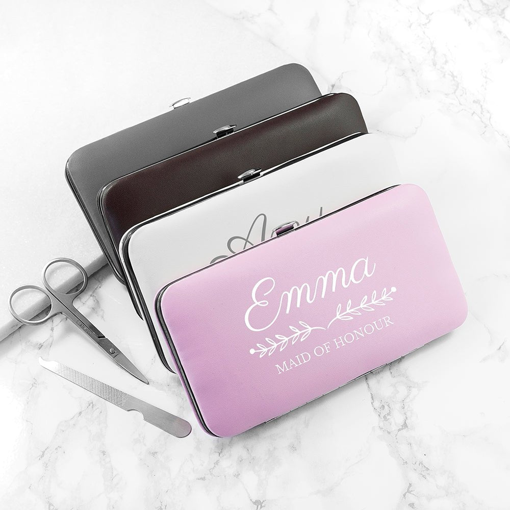 Custom white wedding party nail care set
