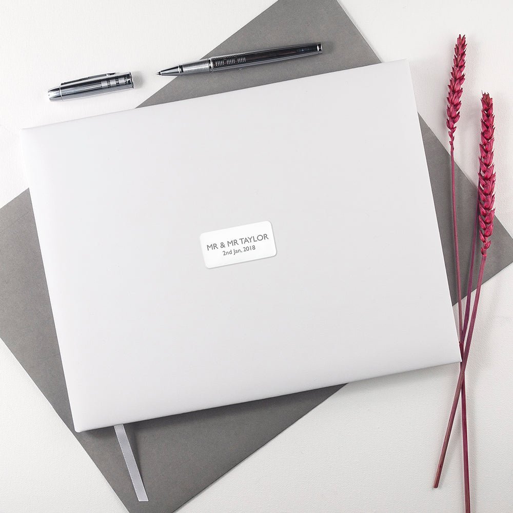 Personalised White Leather Wedding Guest Book - Engraved Memories