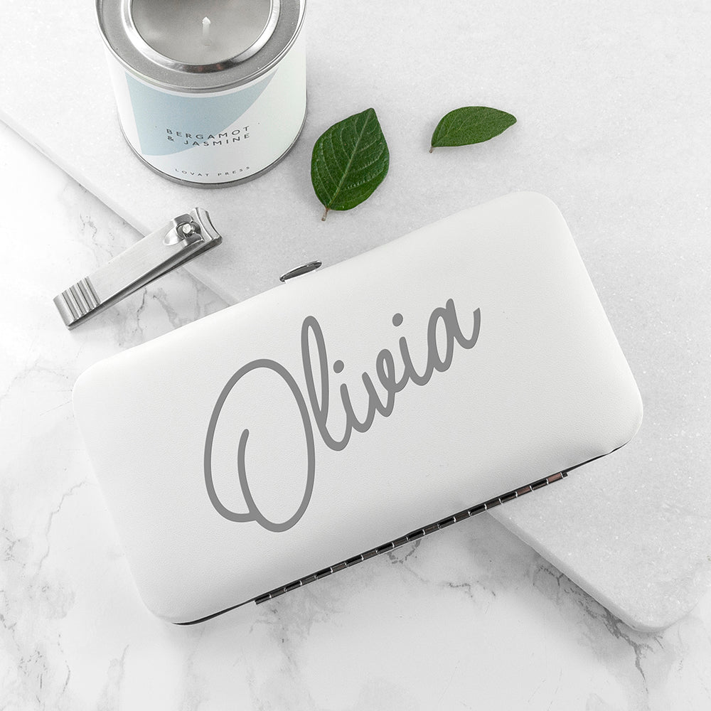 White manicure set with personalised name