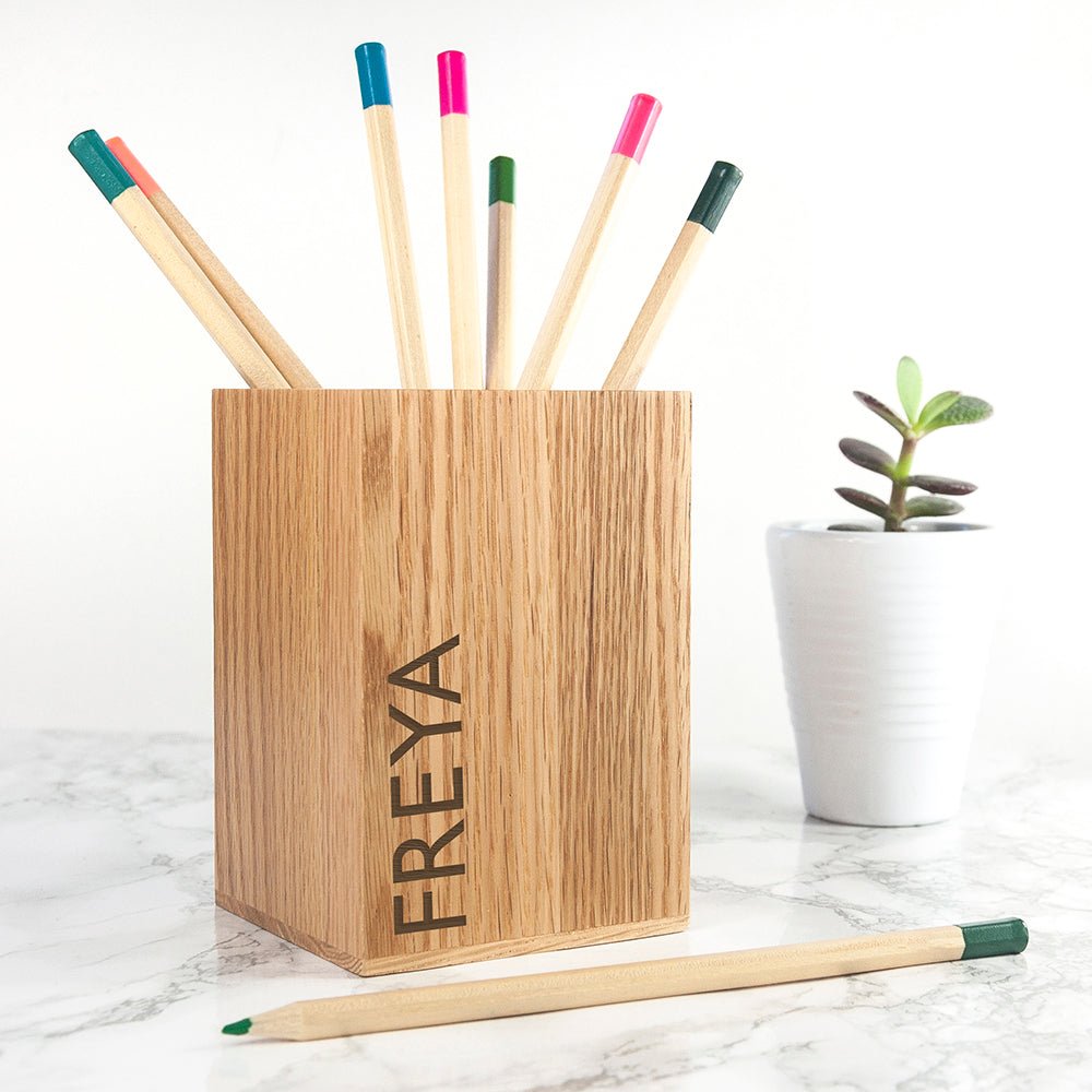 Personalised Wooden Stationery Holder - Engraved Memories