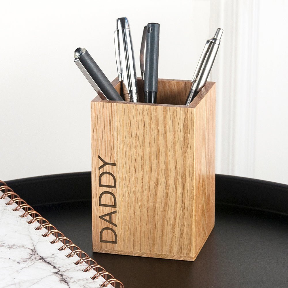 Personalised Wooden Stationery Holder - Engraved Memories