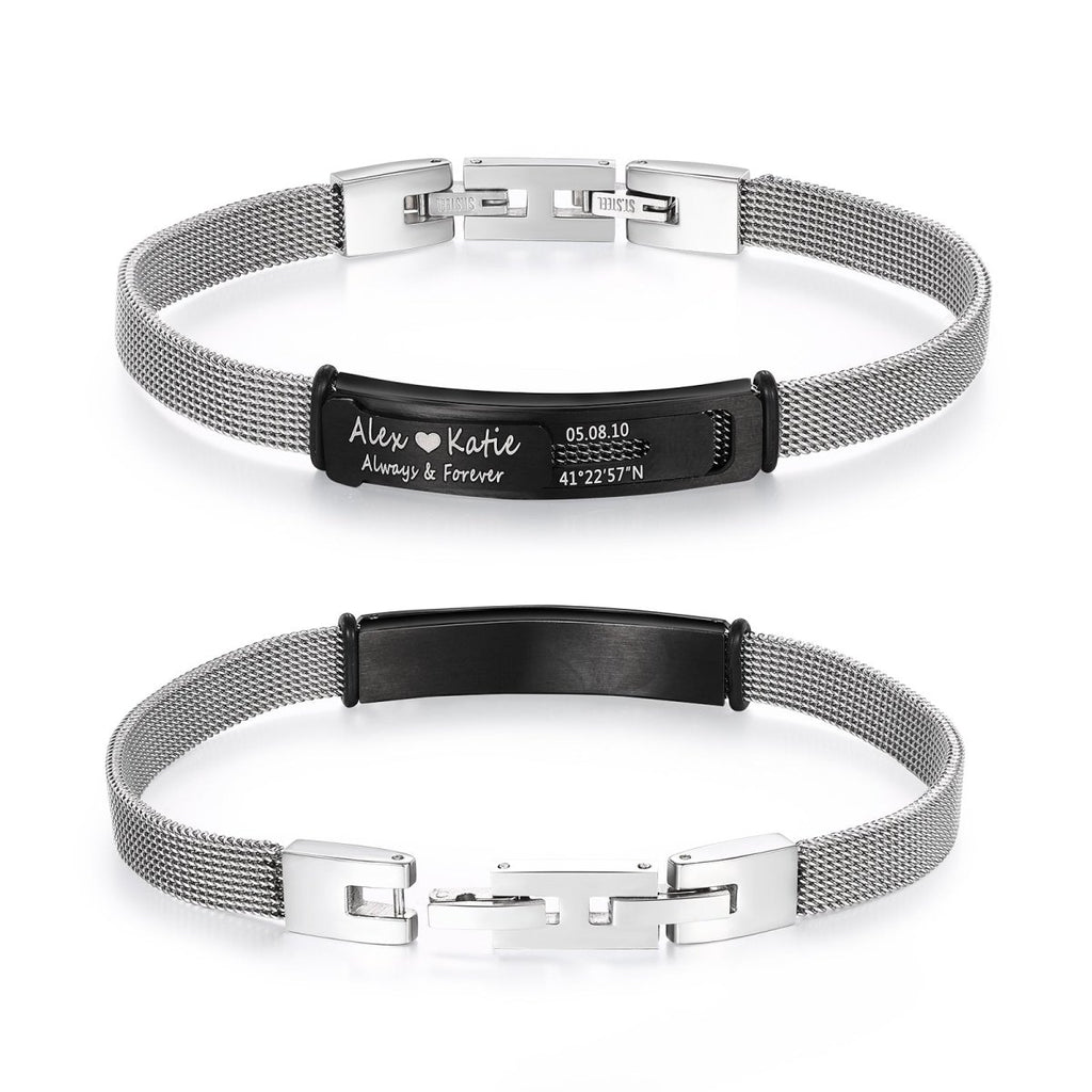 Men's steel and black bracelet, 200×1×1mm, custom engraved gift for him