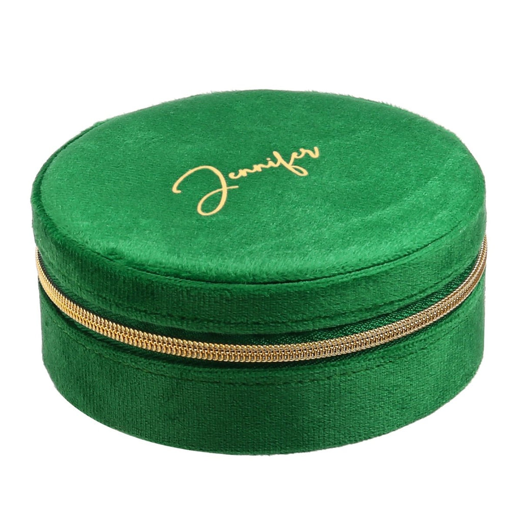 Custom name women velvet jewelry bag, fleece lining, grey/pink/green, 112.3g, 10.5x10.5cm.